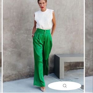 Vici green satin wide leg pants